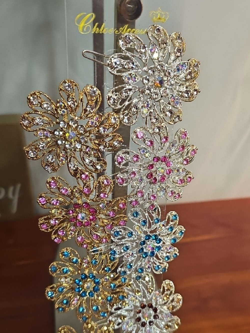 Crystal Flower Hair Clips - Multicolor Decorative Set - Picture 2 of 10